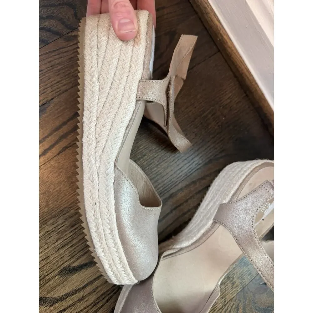Eileen Fisher Nessa Espadrille Wedge Suede Leather Sandals Tan Beige Size 10 NEW